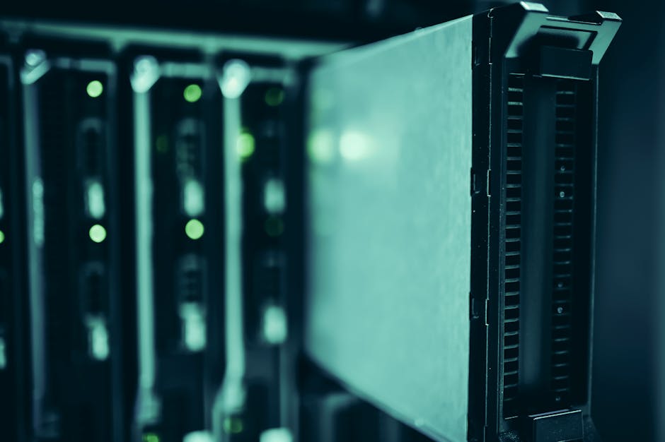 Close-up of server racks in a data center highlighting modern technology infrastructure.